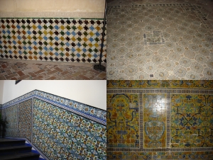 Tiled walls at Alhambra, Grenada, and Alcazar, Seville